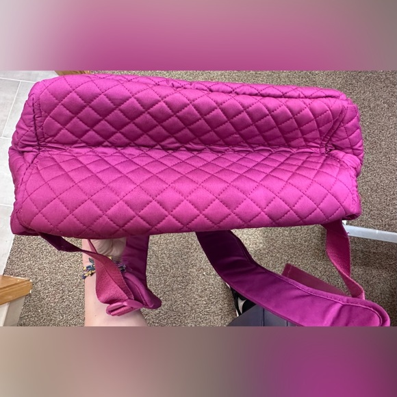 Vera Bradley Quilted Campus Backpack School Book Bag - Dark Raspberry Solid Pink - Picture 12 of 16